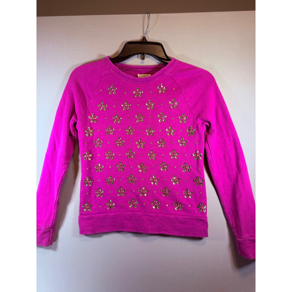 Crewcuts J.Crew Girls Pink Rhinestone Flower Sweatshirt Size 12 J8208 Magenta